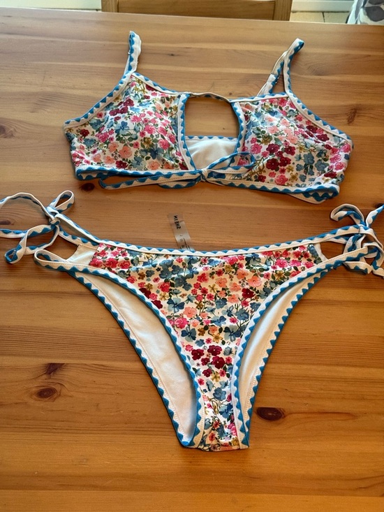 SHEIN Other - SHEIN Multicolor Floral Bikini with Blue Trim